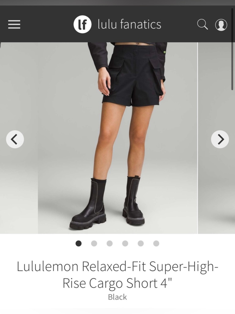 Lululemon Relaxed-Fit Super-High-
Rise Cargo Short 4" Size 6